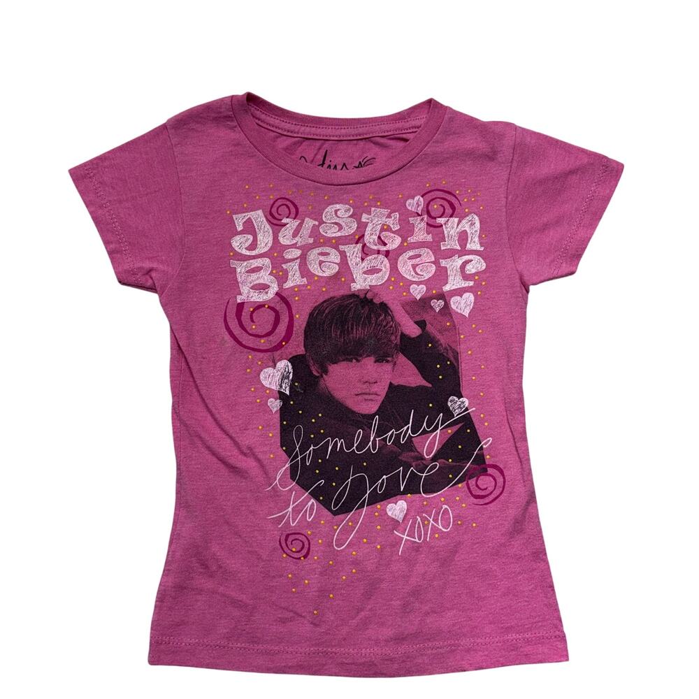 Justin Bieber T Shirt Girls Youth Small Pink Somebody To Love Music Y2K 2000s
